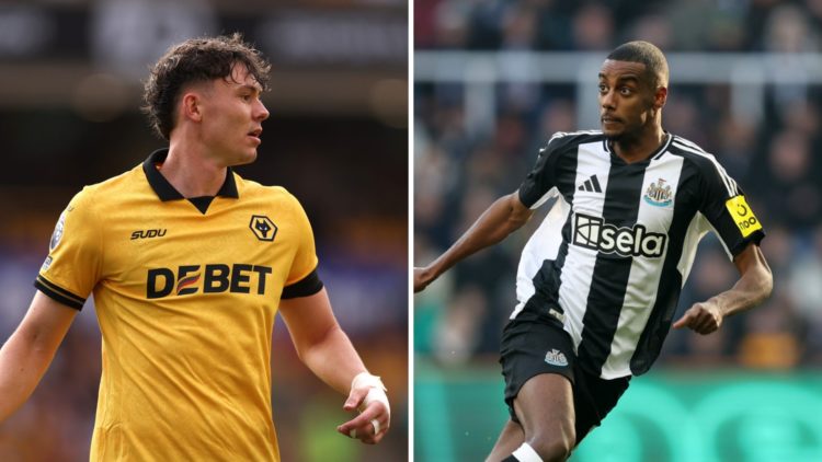 Jorgen Strand Larsen playing for Wolves, Alexander Isak playing for Newcastle United.