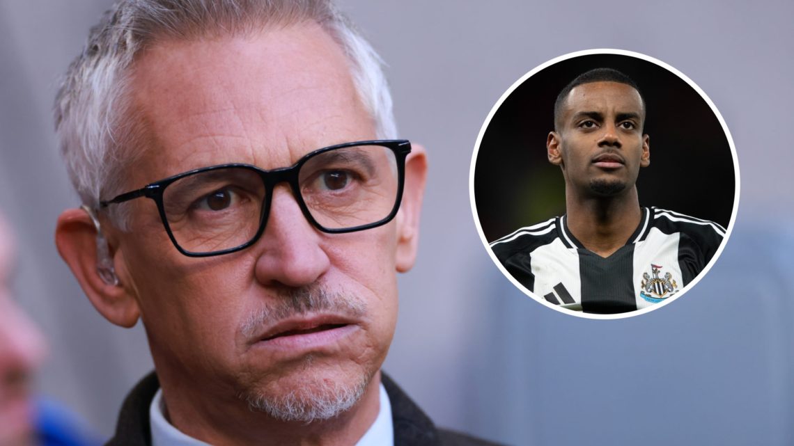Gary Lineker during the FA Cup semi-final between Manchester City and Chelsea. Inset: Newcastle United striker Alexander Isak