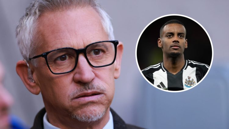 Gary Lineker during the FA Cup semi-final between Manchester City and Chelsea. Inset: Newcastle United striker Alexander Isak