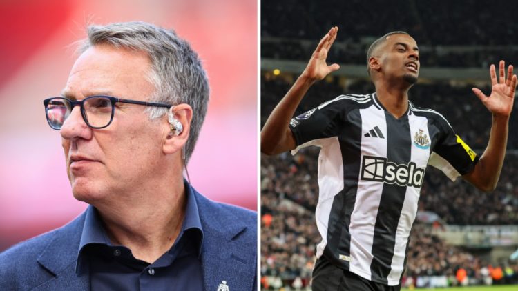 Paul Merson doing punditry, Alexander Isak reacts playing for Newcastle United.