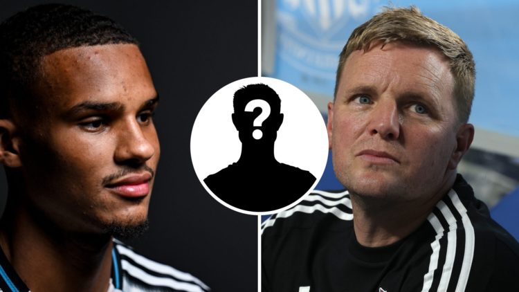 Malick Thiaw speaks after signing for Newcastle United. Eddie Howe looks on during a Newcastle United pre-season game.