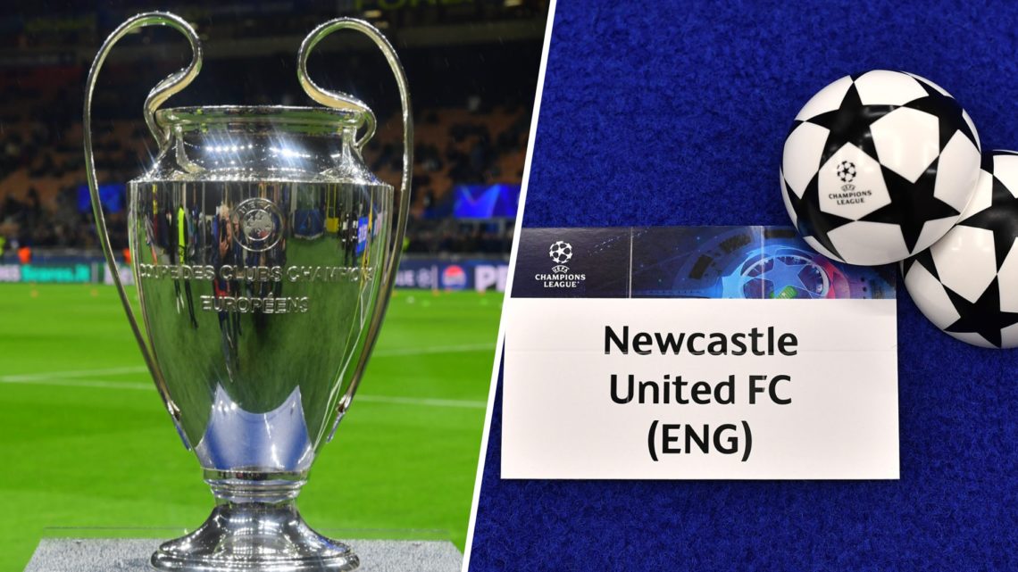 A general view of the UEFA Champions League trophy occurs during the round of 16 UEFA Champions League match between Inter Milan and Feyenoord Rott...