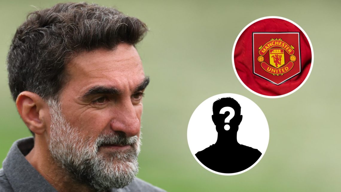 Newcastle United chairman Yasir Al-Rumayyan. Inset, Manchester United badge. Inset 2, mystery person graphic.