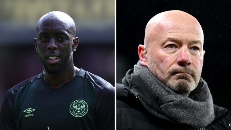 Yoane Wissa playing for Brentford, Alan Shearer doing punditry