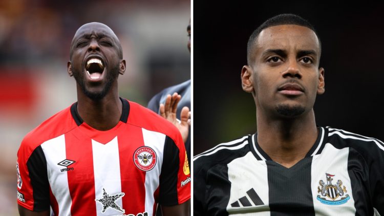Yoane Wissa celebrates a Brentford win, Alexander Isak in action for Newcastle United.