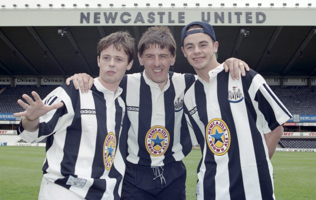 Peter Beardsley poses with Ant and Dec inside St James' Park.