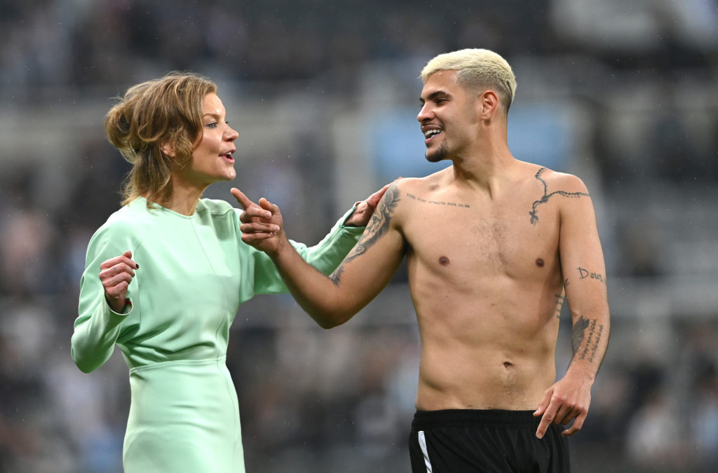 Bruno Guimaraes and Amanda Staveley after a Premier League game between Newcastle United and Arsenal.