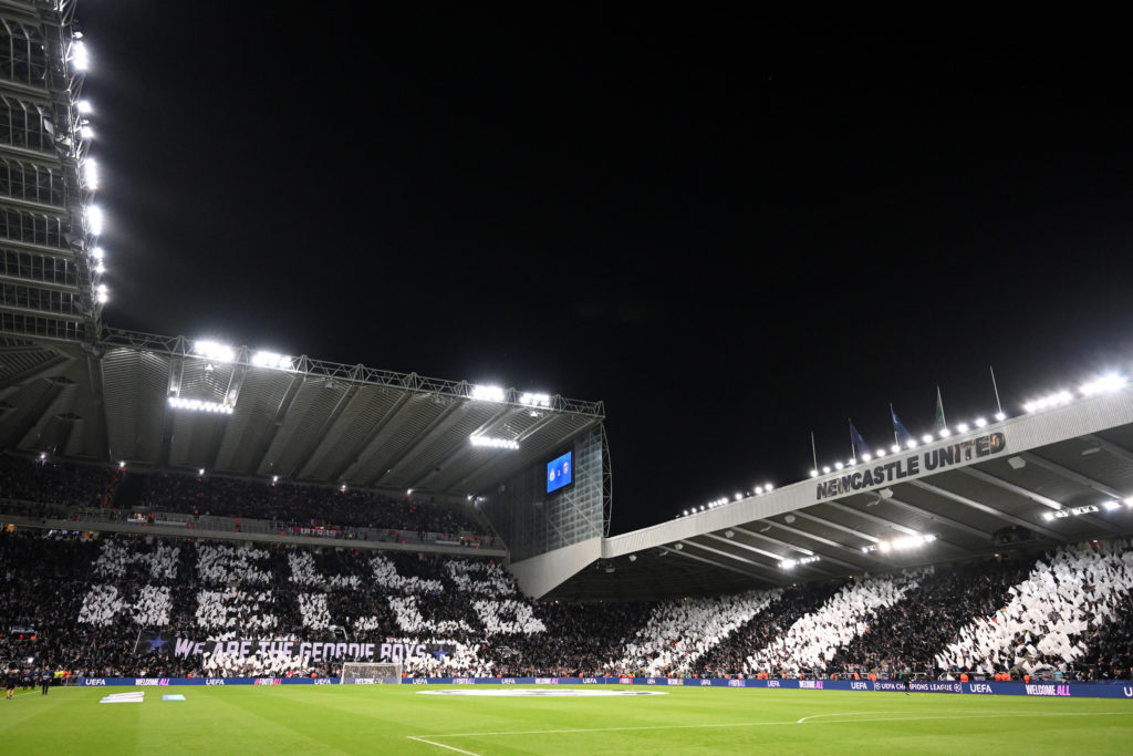 A view of St James' Park during a Champions League game between Newcastle United and PSG.