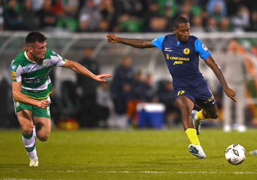 Rolando Aarons lines up a shot during a Europa League game between Shamrock Rovers and NK Celje.