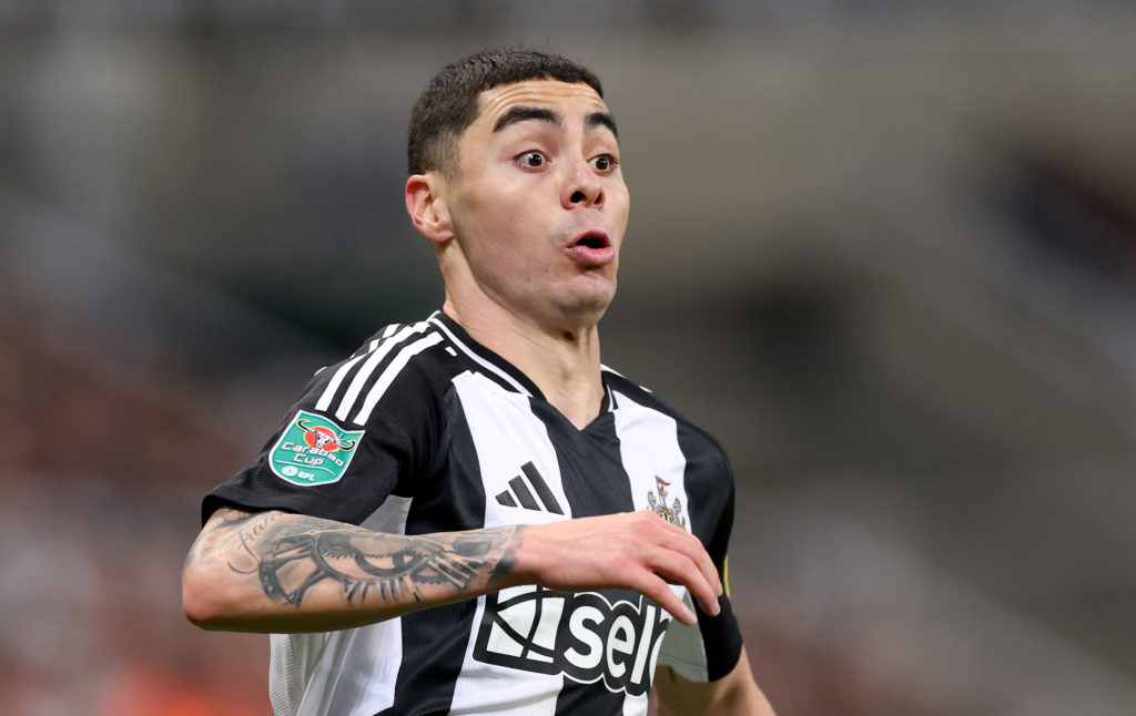 Miguel Almiron in action for Newcastle United against Brentford in the Carabao Cup.