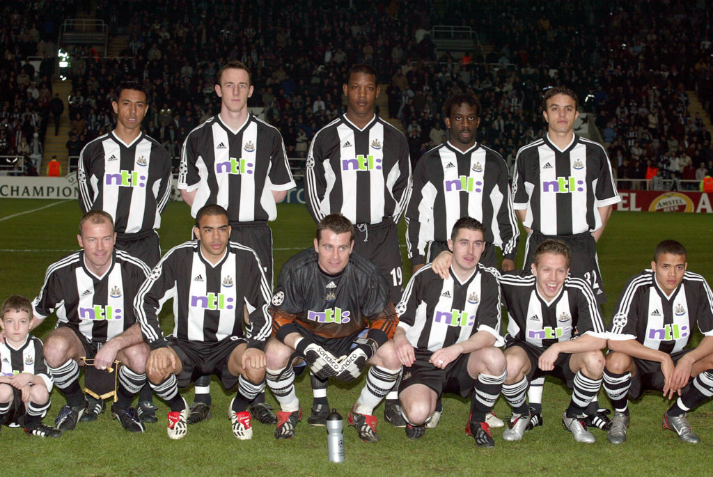 Newcastle United's starting lineup against Barcelona in the Champions League in 2003.