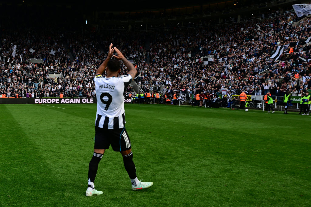 Callum Wilson applauds fans in St James' Park following Newcastle United's Premier League game against Everton.