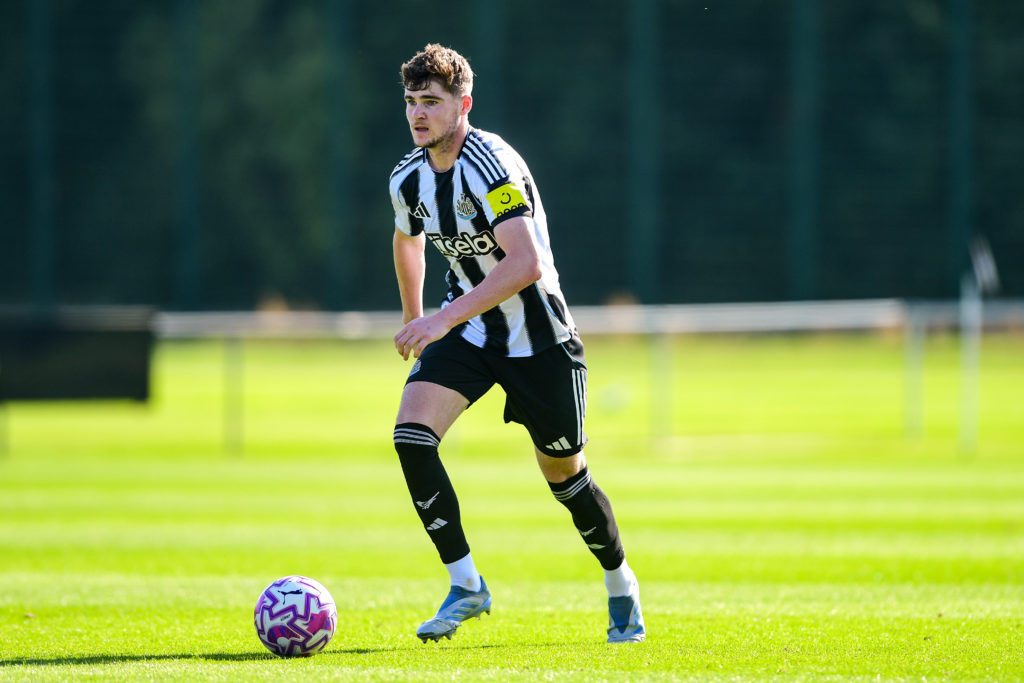 Alex Murphy carries the ball during a Premier League 2 game between Newcastle United and Southampton.