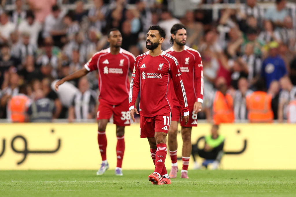 Mohamed Salah looks dejected while playing for Liverpool against Newcastle United.