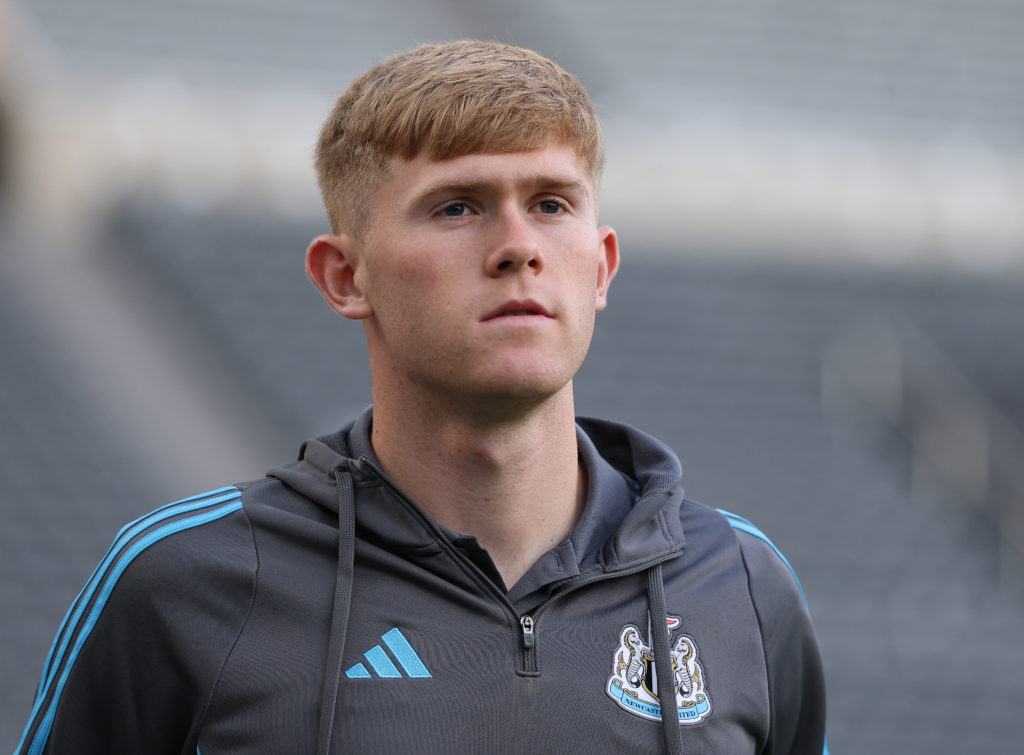 Lewis Hall arrives at St James' Park for Newcastle United vs Liverpool.