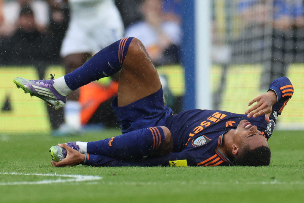 Jacob Ramsey suffers an injury during Leeds United vs Newcastle United at Elland Road.