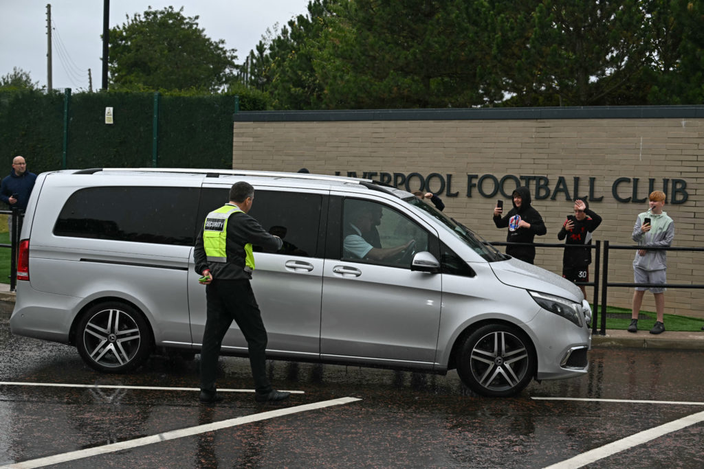 Alexander Isak arrives for his medical with Liverpool.