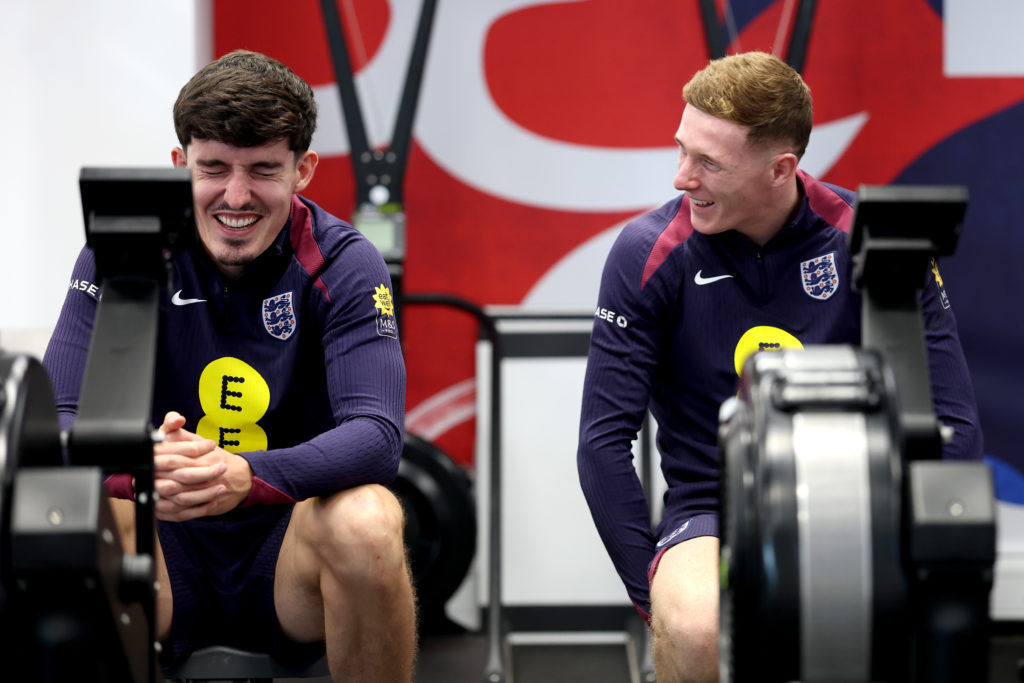 Elliot Anderson and Tino Livramento train with England at St George's Park.