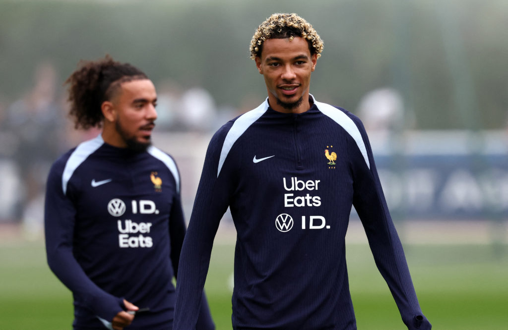 Hugo Ekitike taking part in France national team training.