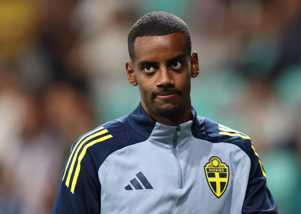 Alexander Isak warms up during Sweden's World Cup qualifier against Slovenia.