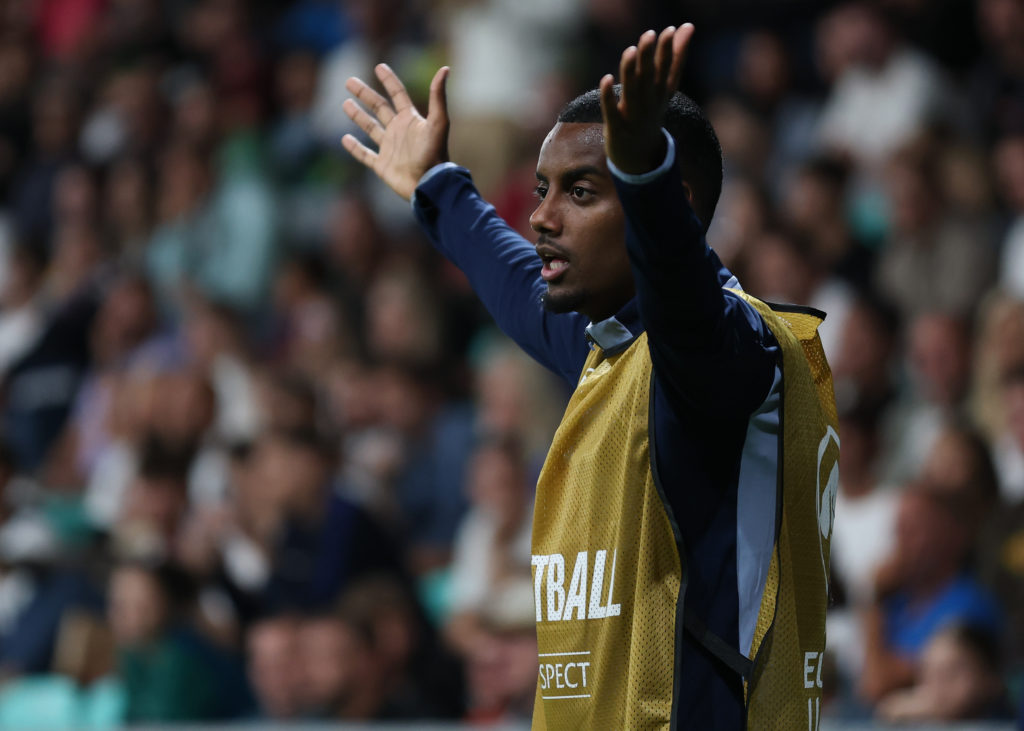 Alexander Isak protests during an international game between Slovenia and Sweden.