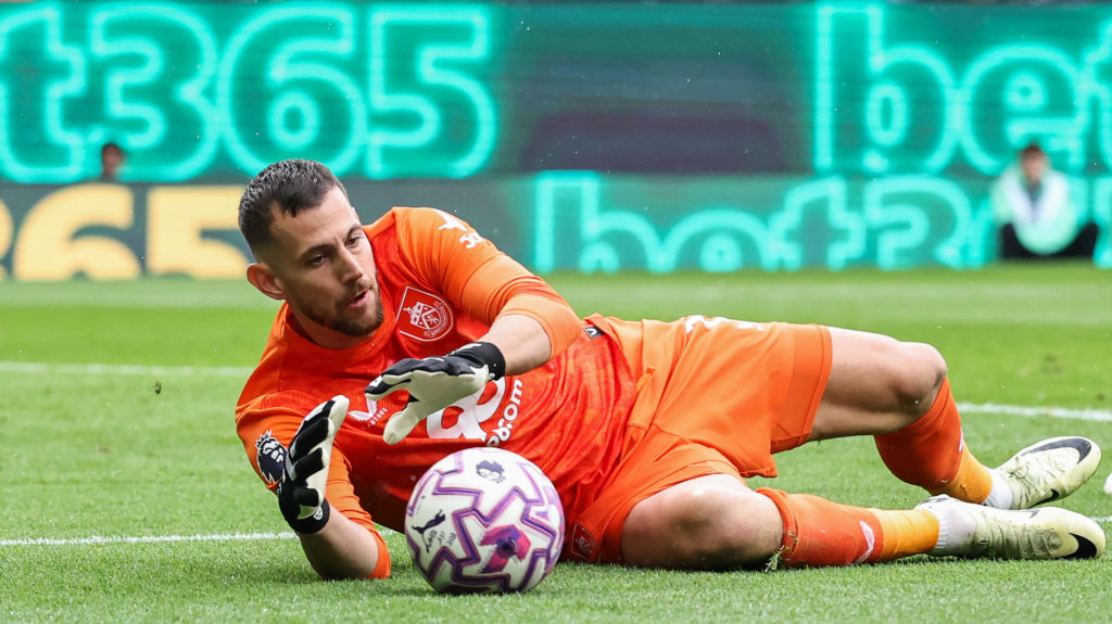 Martin Dubravka saves the ball during a Premier League game between Burnley and Liverpool.