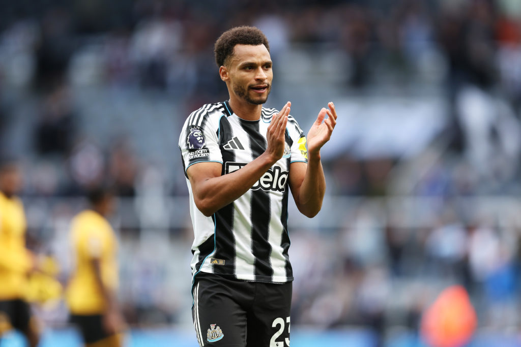 Jacob Murphy claps towards supporters after Newcastle United beat Wolves in the Premier League.