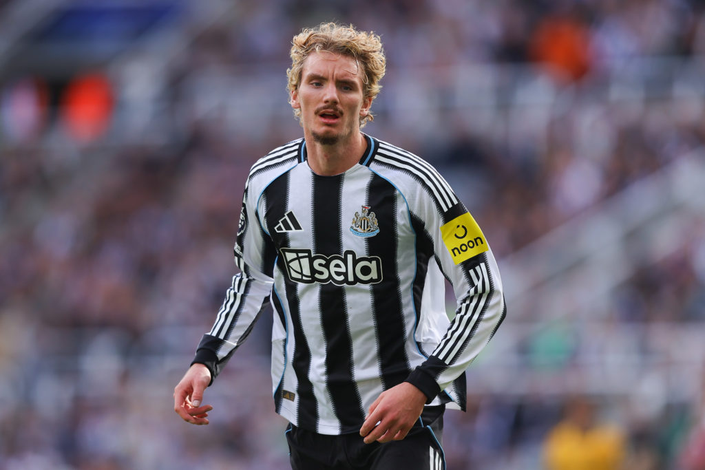 Nick Woltemade looks on during a Premier League game between Newcastle United and Wolves.