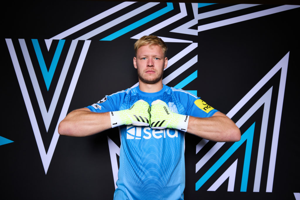Aaron Ramsdale poses for Newcastle United's Champions League photoshoot.