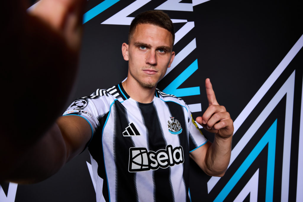 Newcastle United defender Sven Botman poses for a portrait during a Champions League photo shoot.