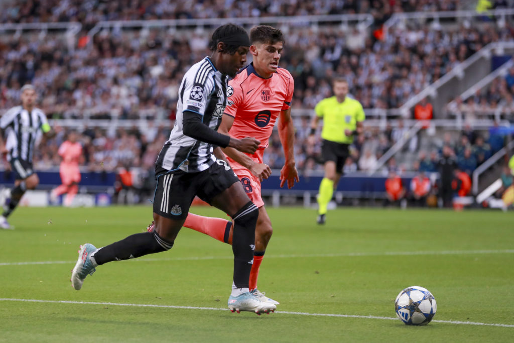 Gerard Martin runs to keep pace with Anthony Elanga.