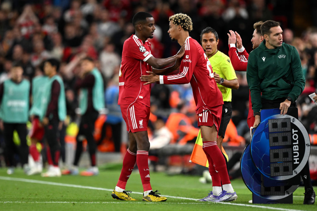 Alexander Isak is replaced by Hugo Ekitike during Liverpool vs Atletico Madrid in the Champions League.