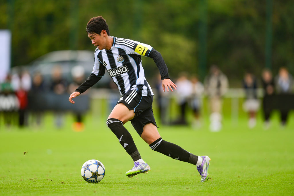 Seung-soo Park in action during a UEFA Youth League game between Newcastle United and Barcelona.