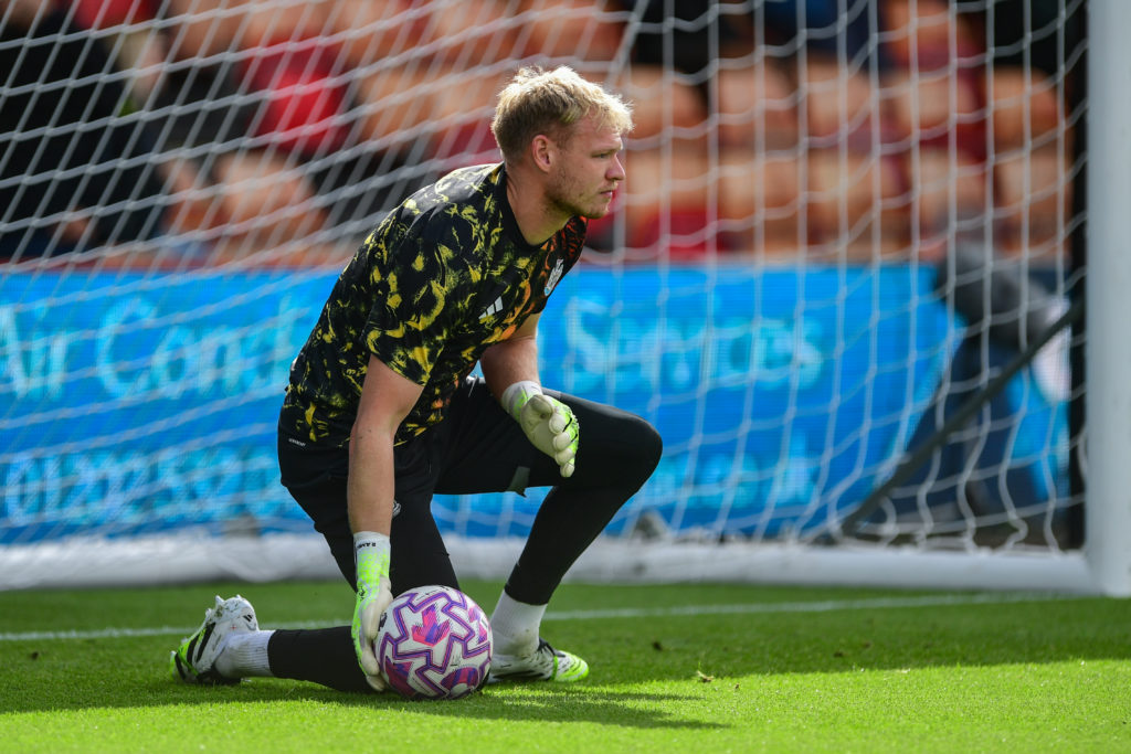 Aaron Ramsdale warms up before a Premier League game between Bournemouth and Newcastle United.