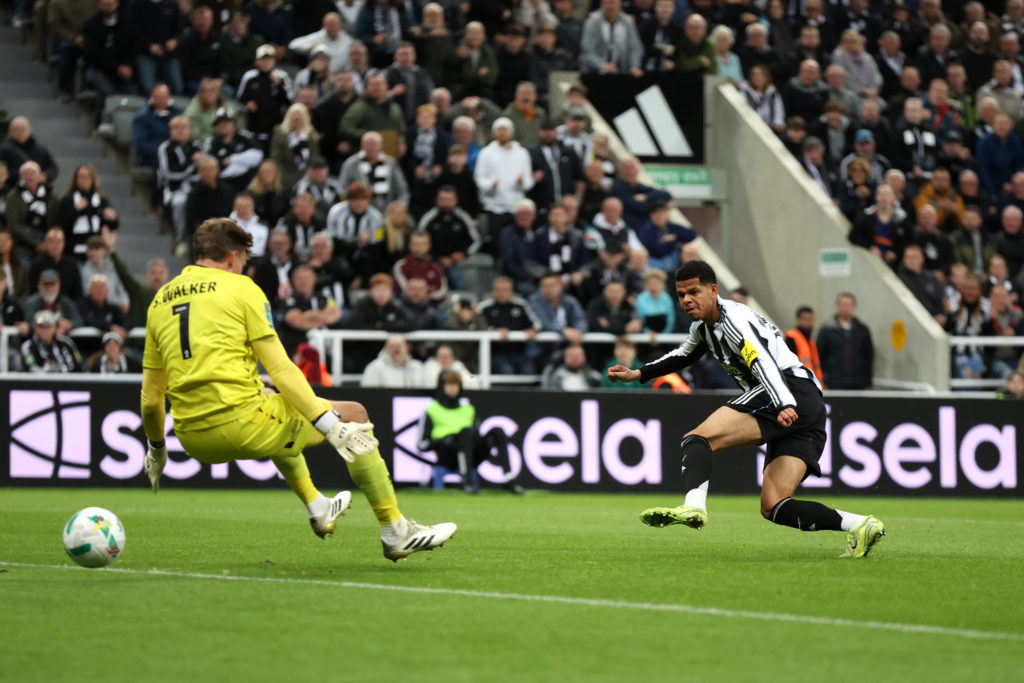 William Osula scores for Newcastle United against Bradford in the Carabao Cup.