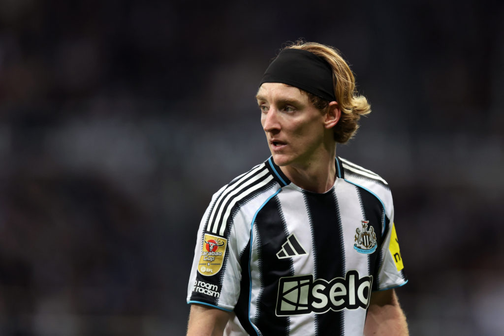 Anthony Gordon looks on during Newcastle United's Carabao Cup game against Bradford City.