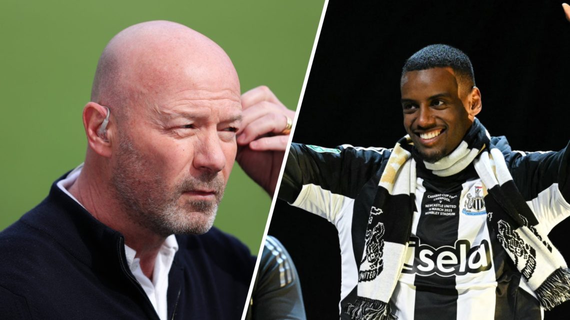 Alan Shearer doing punditry, Alexander Isak celebrates Newcastle United's Carabao Cup win.