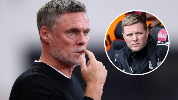 Graham Alexander looks on during a Carabao Cup game between Stoke City and Bradford City. Inset: Newcastle United manager Eddie Howe.