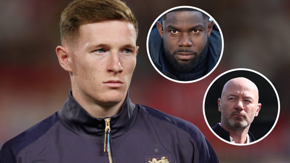 Elliot Anderson looks on before an England game. Inset 1, Micah Richards. Inset 2, Alan Shearer.