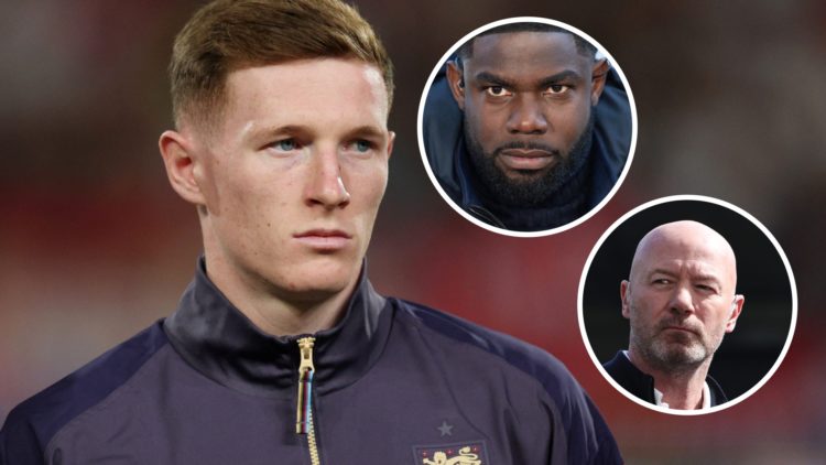 Elliot Anderson looks on before an England game. Inset 1, Micah Richards. Inset 2, Alan Shearer.