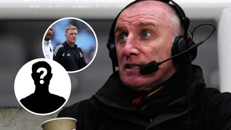John Anderson doing commentary for a Europa League game between Newcastle United and FC Anji Makhachkala. Inset: Newcastle United boss Eddie Howe a...