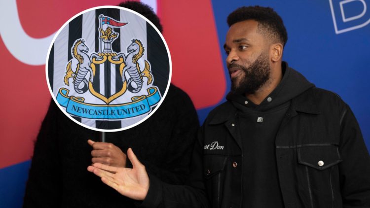 Inset 1, Newcastle United badge. Darren Bent is pictured at a darts event.