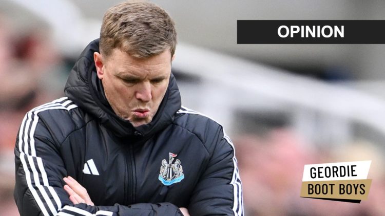 Eddie Howe reacts on the touchline during a Newcastle United game.
