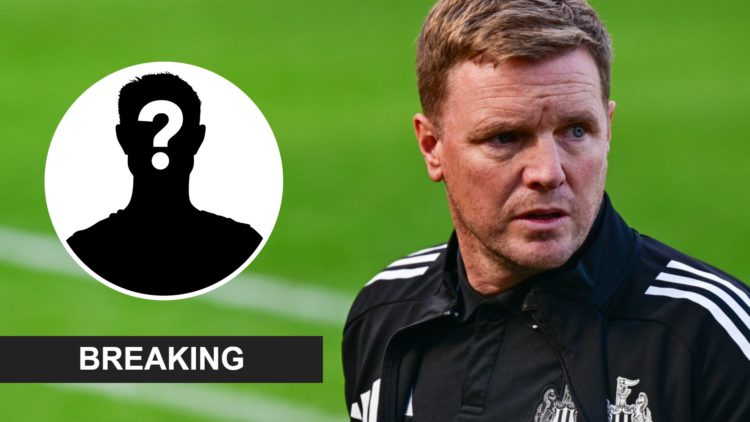 Newcastle United manager Eddie Howe looks on, mystery player.