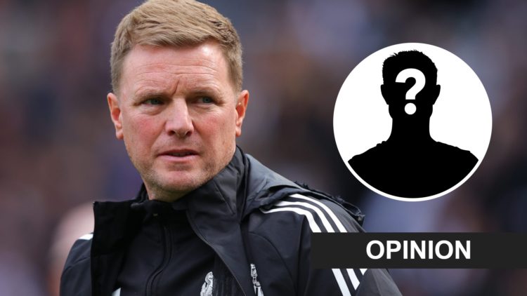 Newcastle United manager Eddie Howe looks on, mystery player