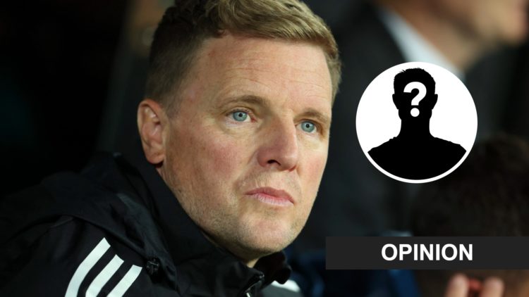 Eddie Howe looks on during Newcastle United vs Barcelona, mystery player.