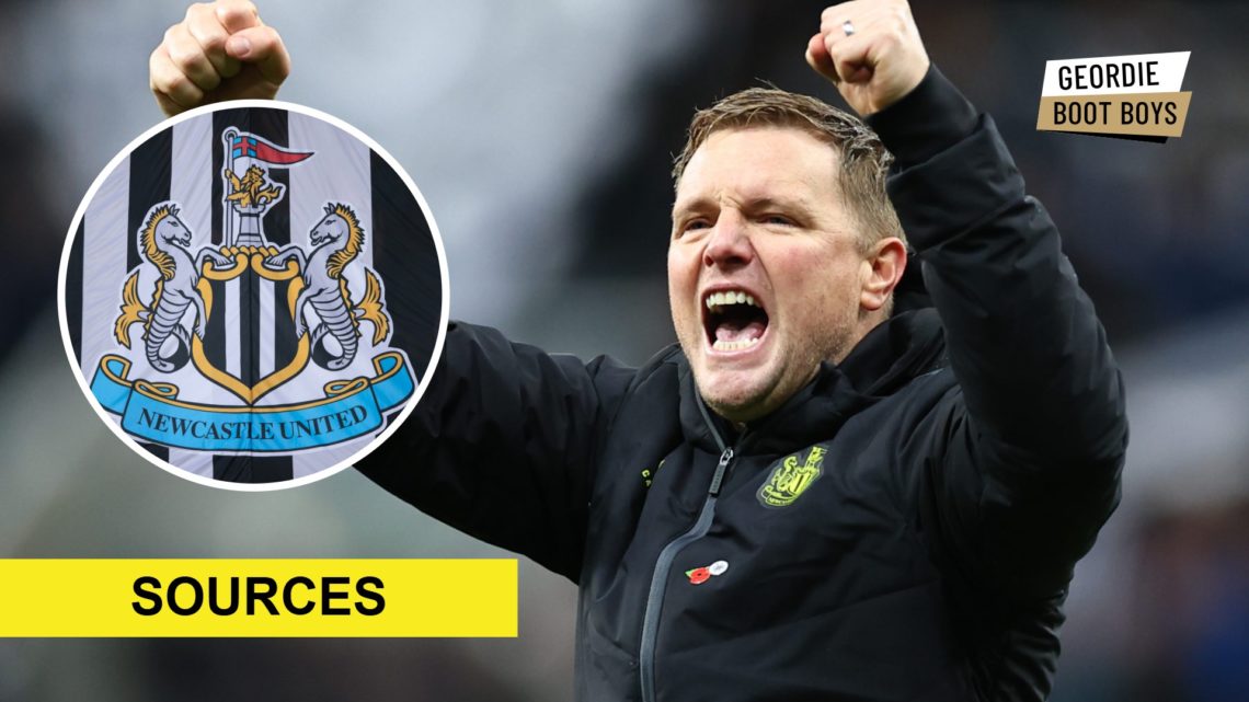 Eddie Howe celebrates a Newcastle United win, Newcastle United badge