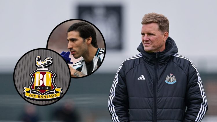 Eddie Howe takes a Newcastle United training session, Sandro Tonali in action for Newcastle United, Bradford City badge