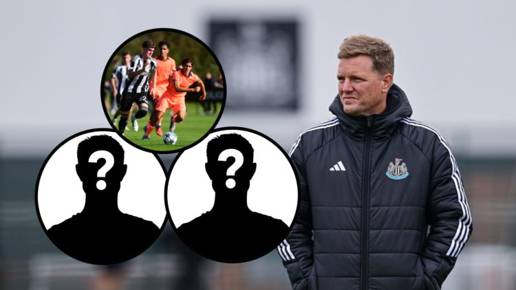 Eddie Howe takes a Newcastle United training session, Sean Neave in action for Newcastle United Under-19s.
