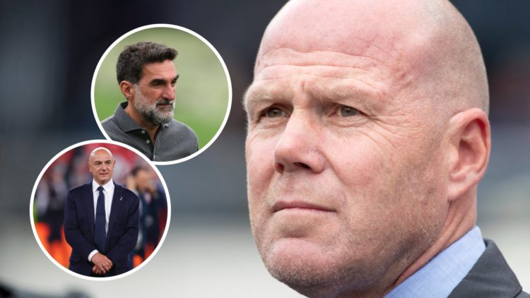 Brad Friedel looks on during an MLS game between New England Revolution and New York City FC. Inset: Daniel Levy and Newcastle United Chairman Yasi...